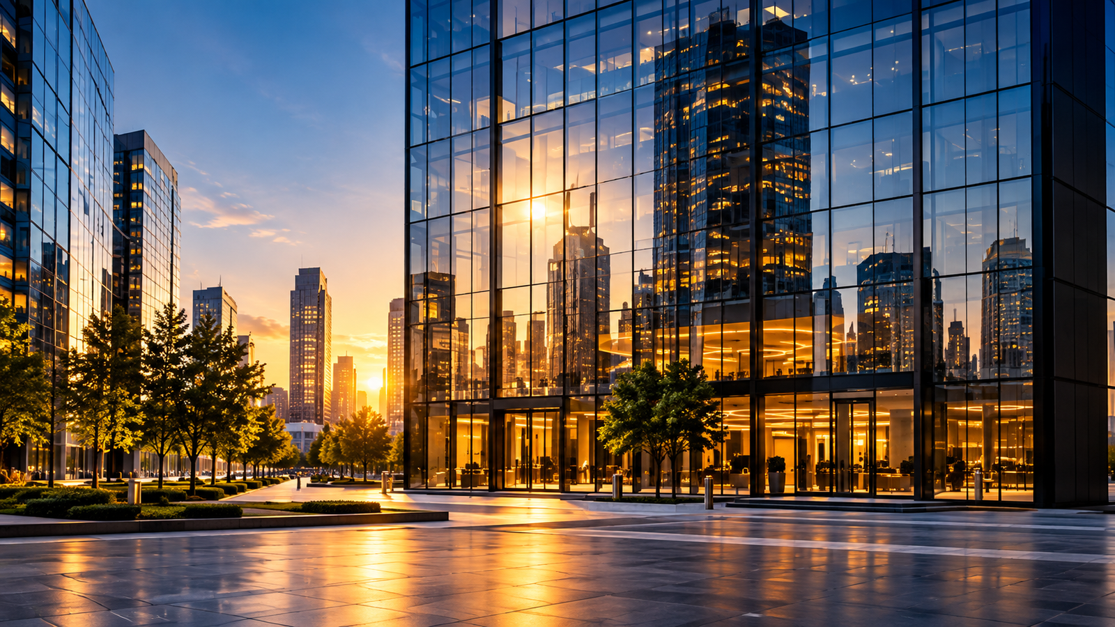 Modern commercial real estate skyline